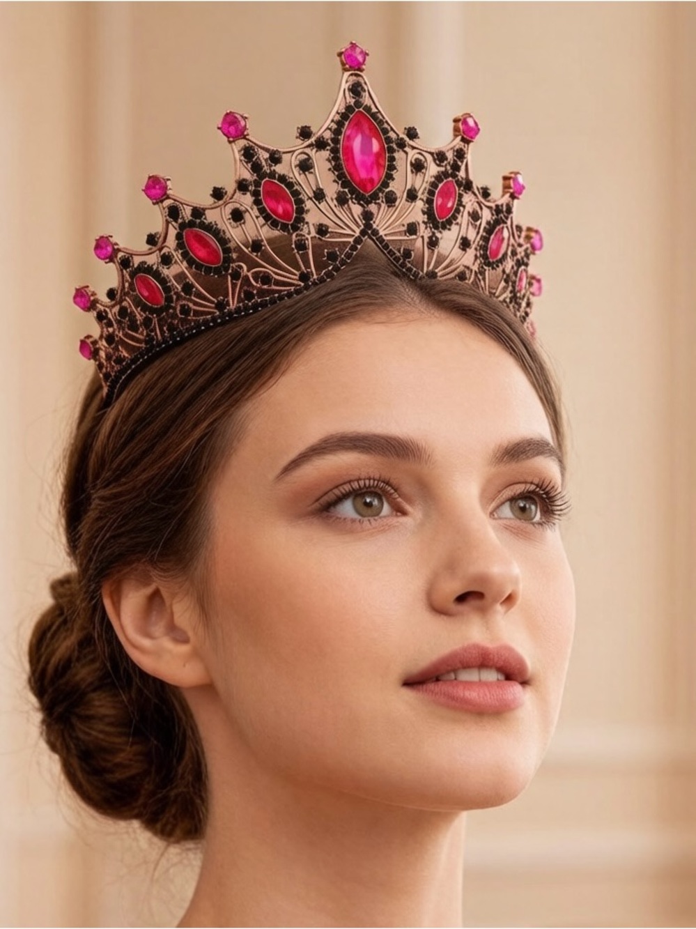 Pink Gemstone Filigree Tiara Crown for Women